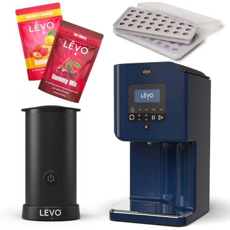 LEVO II+ Infuser & Gummy Mixer Bundle Infused Gummy Making Kit with Candy Molds, Cherry Gummy Mix, Strawberry Lemonade Gummy Mix - Midnight Blue