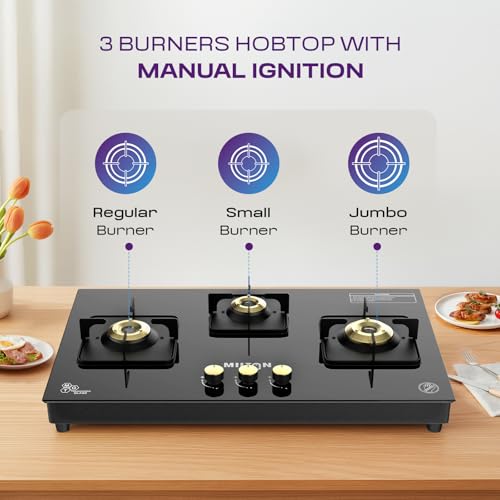 Milton Champion Top Hob Cooktop 3 Burners LPG Gas Stove | Manual Ignition | 8mm Toughened Glass Top | ISI Certified | | 360 Degree Nozzle | Modern... - Image 5