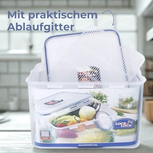 LocknLock PP Classic Vorratsdose mit Ablaufgitter | 2 L | 27,8 x 11,5 x 10,3 cm | 100 % luft- und wasserdicht | Gefrier-& Kühlschrank Organizer | Spülmaschinen-& Mikrowellengeeignet | BPA frei