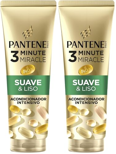 Pantene Pro-V Suave y Liso Acondicionador 3 Minute Miracle 220ml para Pelo Encrespado y Seco. Fórmula Pro-V con Active Nutri-Plex. Ayuda a Suavizar y Revitalizar el Pelo. Con Ácido Hialurónico