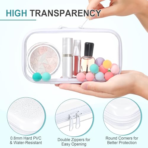 Image of Hoolerry 4 Pcs Hard Clear Zipper Case Makeup Bags Plastic Zipper Pouch Transparent Storage Box Containers for Cosmetics, Snacks, Building Blocks, Puzzles(Clear,7.5 x 3.9 x 2 in,White)