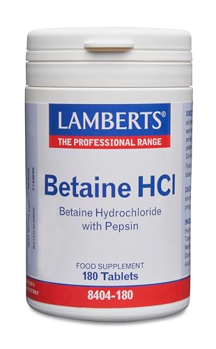 Lamberts Betaína HCl 324mg Pepsina 5mg - 180 Tabletas, 169.9 gramo, 1