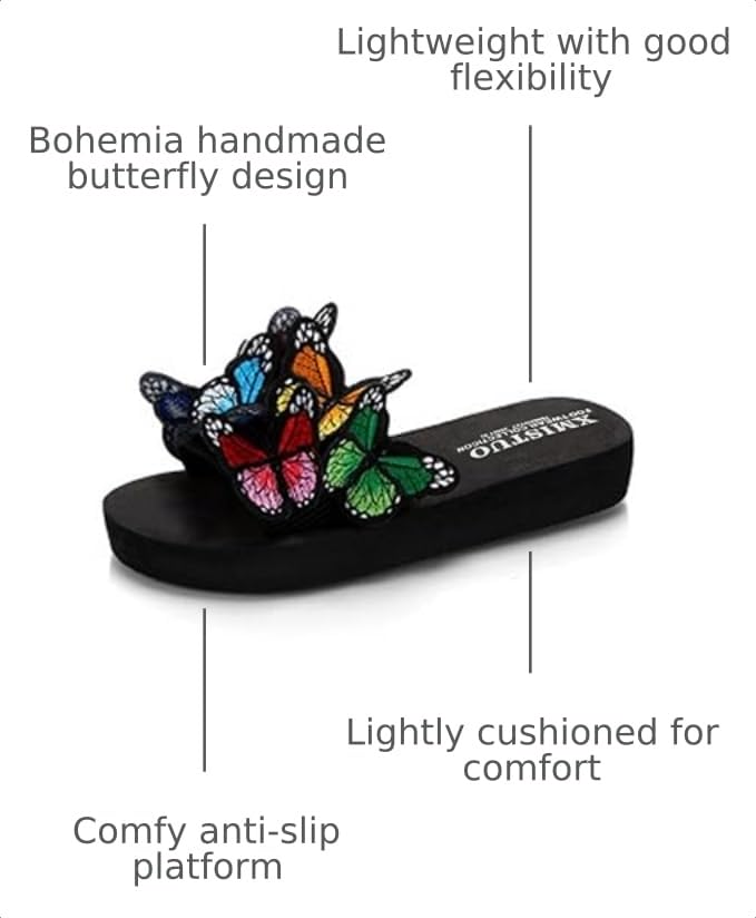 Image of MIOKE Summer Flat Slide Sandals For Womens Butterfly Platform Low Heel Comfy Nonslip Casual Beach Sandals