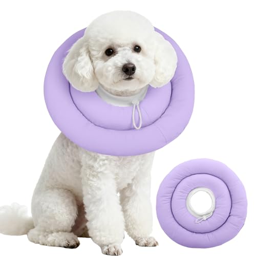 Image of IDOMIK Dog Cone,Waterproof Dog Recovery Collars & Cones,Comfy Protective Pet Neck Donut Collar After Surgery,Soft Cone for Dogs to Stop Licking,Adjustable Elizabethan Collar for Dogs & Cats,Purple,M