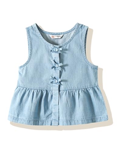 Image of Amazon Brand - Symbol Girl's Solid Denim Relaxed Fit Woven Crop Top