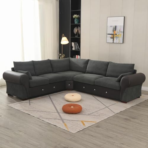 Panana Corner Sofa Linen Fabric Suite & Cushions - Sectional Group Chesterfield Sofa Settee - large corner sofa for living rooms (Dark Gray, 6 Seater L shaped Corner Sofa) - Image 6