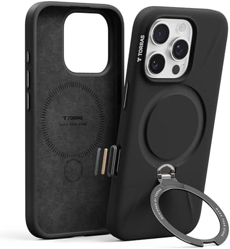 TORRAS Liquid Silicone Case, Stand for iPhone 16 Pro Case, Obsidian Black