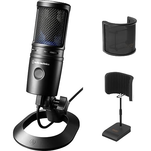 Audio-Technica Cardioid Condenser USB Microphone (AT2020USBX) Bundle w/Desktop Reflection Filter...