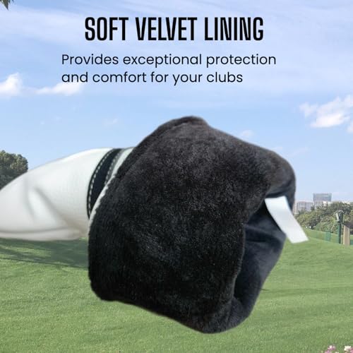 Golf Club Covers, 3PCS Driver Fairway Hybrid Wood Headcovers Set, Premium PU Leather with Soft Velour Lining & Interchangeable Tags, Protective Golf Head Covers for Men Women, Fits Most Brands (White)