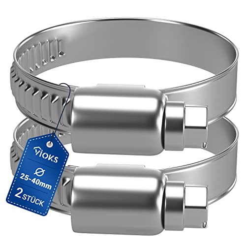 VIOKS Schlauchschellen Benzinschlauch Schellen Poolschlauch SET 2x 25-40mmØ Rohrschellen Klein Edelstahl Schlauch Klemmen/Schelle Waschmaschinenschlauch/Schlauch Schellensatz/Pool Schellen