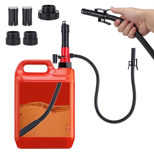 WODHMIEY Elektrische Öl- und Flüssigkeitspumpe mit Auto-Stopp, 9 L/min, flexibler Ansaug- & Auslassschlauch, 3 Adapter, für Benzin, Heizöl, Wasser, Aquarium, 10–25 L Kanister, Batteriebetrieben