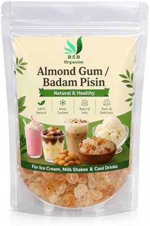 BSD Organics Natural Almond Gum/Badam Pisin/Badam Gum/Gondh Katira for ice cream, milk shakes, Jigarthanda, Body coolant, Natural Jelly,Tasty & delicious drink,and more-75 grams
