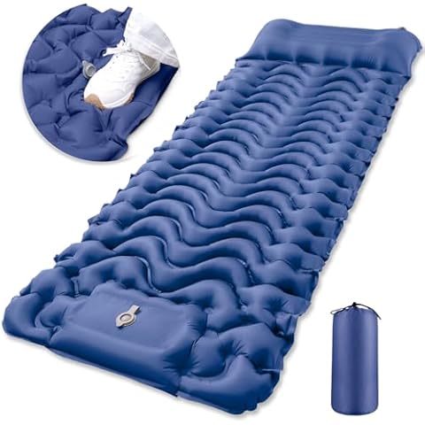 GDREAMT Camping Sleeping Pad, Inflatable Sleeping Mat with Pillow Built-in Foot Pump, Super Comfort Camping Mattress for Backpacking Hiking Traveling Tent, Compact & Lightweight Cover