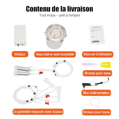 OUKANING Machine à traire électrique 5L pour bovins et chèvres, machine à traire 5 litres avec réservoir en acier inoxydable, machine à traire à pulsation 43-46 cycles/min, pompe à lait réglable 35-45 – vue 7