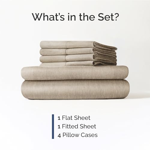Image of Full 6 Piece Bed Sheet Set - Breathable & Cooling Sheets - Heathered Beige | Ultra-Soft Hotel Luxury Bedding Set with 8-16 Inch Deep Pockets, 1 Flat & 1 Fitted Sheet & 4 Pillowcases, Wrinkle & Fade Free