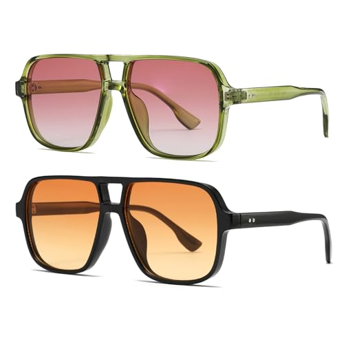 Long Keeper Retro kwadratowe okulary przeciwsłoneczne dla kobiet mężczyzn oversize retro lotnictwo kwadratowe okulary przeciwsłoneczne podwójny mostek okulary przeciwsłoneczne vintage odcienie UV400
