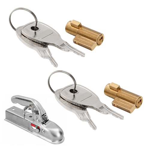 Cadenas Remorque, 2Pièces Anti Vol Remorque, Antivol Remorque, Antivol Remorque Attelée, Antivol de Remorque, Antivol Remorque Attelée Et Non Attelée, Serrure D'Attelage de Remorque（Livré avec 4 clés）