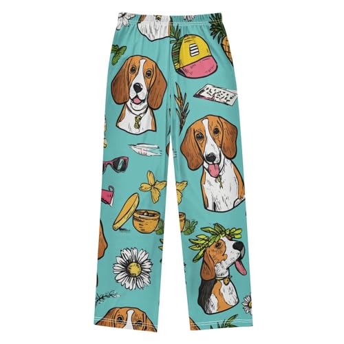 ZZXXB Tropical Beagle Flower Boys Long Pants Soft Trousers Elastic Waist Kids Lounge Bottoms with Pockets S-XL2