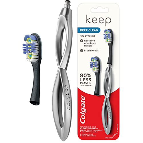Colgate Keep Soft Manual Toothbrush For Adults With 2 Deep Clean Floss-Tip Brush Heads, Silver #TOP9