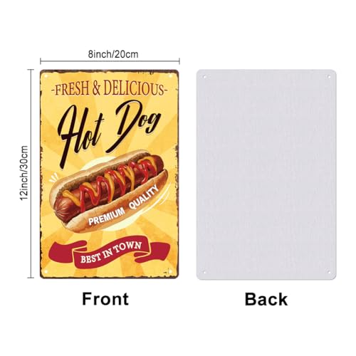 SUPERDANT Hot Dog Vintage Metallschild Fast Food Poster Küche Retro Metallschilder Vintage Metallschild Retro Metallposter Lustige Vintage Deko Für Restaurant Wohnzimmer Retro Dekor