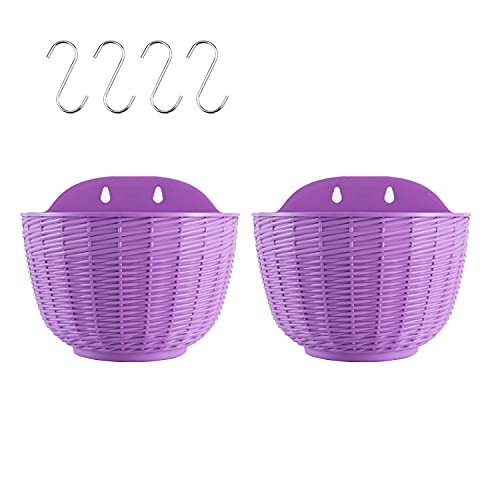 Koomuao 2er Set Hängetopf aus Kunststoff,Blumentöpfe zum Aufhängen mit S-Haken Hängende Geländer Blumentöpfe für Drinnen,Draußen,Gärten,Zäune (Lila, Mittel)