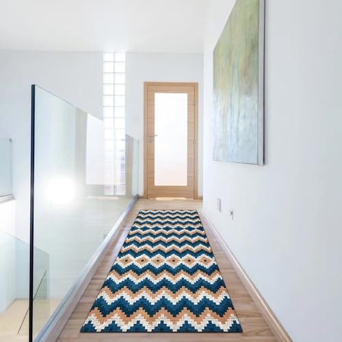 Alfombra de cocina antideslizante y lavable en tonos gris y azul de 80x100 cm 6