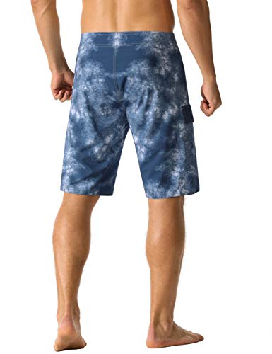 Unitop Mens's Long Board Trunk With Drawstring Relaxed Fit Quick Dry Tie-Dyed Swim Shorts Blue-405 36 #TOP3