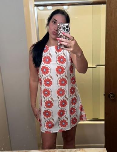 Image of Womens Summer Floral Print Mini Dress Romantic Sleeveless Shift Short Dress Vacation Fairy Dresses