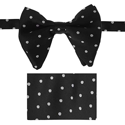 Men Big Pretied Bow Ties Black Feel Silk Spotted Oversized Bow Ties Pocket-Square Clip-On Adjustable Tall Ball Party Fabric C.C.O.AE.003 Dan Smith Black,White