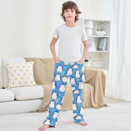 Boy's Pants Cute Blue Penguin Jogger Pants Elastic Waist Long Bottoms Trousers with Pockets 6-14 Years 5
