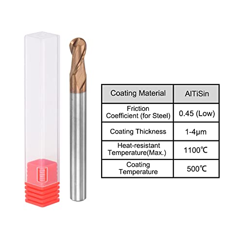 Image of uxcell Ball Nose End Mill 2.5mm Tip Radius Solid Carbide AlTiSin Coated CNC Router Bits 2 Flute Spiral Milling Cutter HRC55 with 5mm Shank 50mm (2-inch) Length