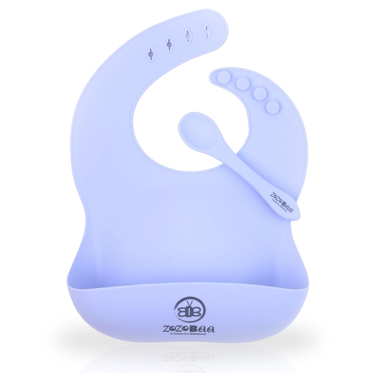 ZoZoBaa Silicone Baby Bib with Easy Grip Spoon For Feeding Toddlers|Waterproof & Reusable Bib with button for Infants |Soft, Light Weight, BPA Free, 1 Set, Purple-image-49