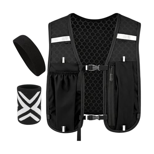 Chaleco reflectante para el | Equipo deportivo con diadema y pulsera – Chaleco ligero para correr – Para hombre y mujer – Entrenamiento al aire libre Senderismo Fitness Caminar Ciclismo Senderismo
