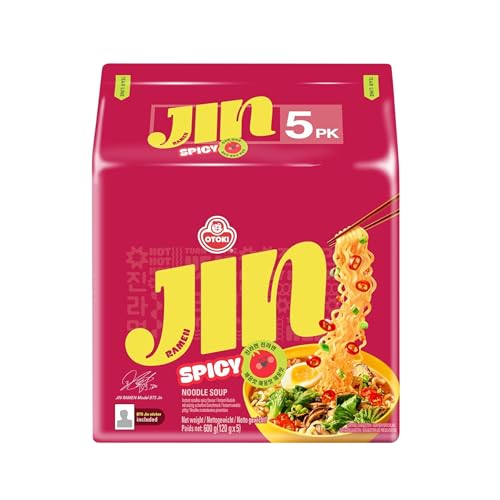 OTOKI Jin Ramen 5er Pack | Koreanische Instantnudeln mit BTS Jin Sticker | Lieblingsramen von BTS Jin | Schnell & einfach zubereitet in Minuten | Ideal als Snack oder Mahlzeit (5er Pack, Scharf)