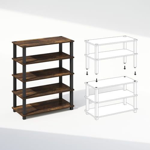 Image of Furinno Turn-S-Tube Storage Shelves Set of 2, 3-Tier Stackable Standing Shelf, Open Corner Shelf, for Organization and Storage, Living Room, Garage, Home Office, Amber Pine
