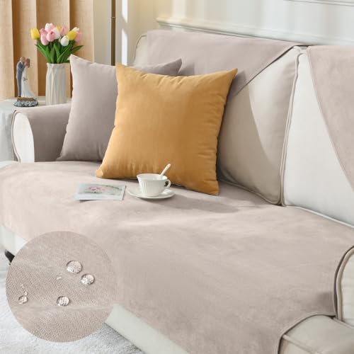Alishomtll Sofabezug 1/2/3/4 Sitzer, Universelle Wasserdicht Sofa Überzug Ecksofa, L Form Couch Überzug, Hund Katze Anti-rutsch Sofaüberwurfe Sofaschoner für Wohnzimmer (Hellbraun, 70x70cm)