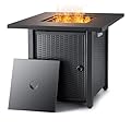 Devoko 28 inch Patio Propane Fire Pit 50,000 BTU Outdoor Gas FirePit Table with Lid and Lava Rock for Garden, Courtyard and Backyard, Black