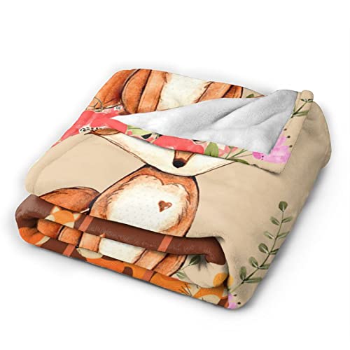 Fox Blanket For Girls Cozy Fluffy Cute Fox Floral Fleece Throw Blanket Soft Warm Plush Fuzzy Cartoon Foxes Animal Lightweight Flannel Gifts Blanket Adult Kids 50"X40" #TOP4