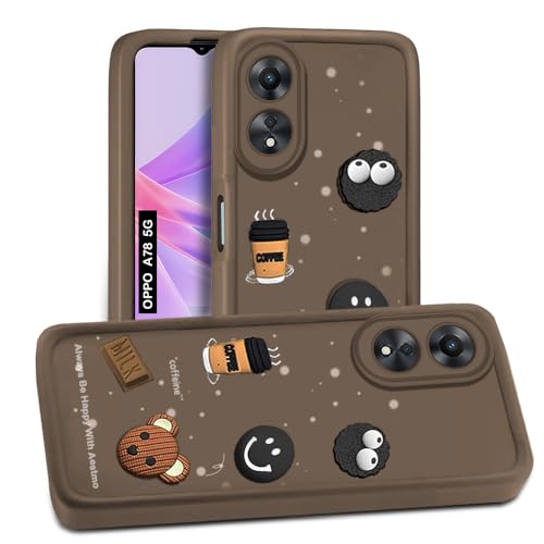 Image of AESTMO Back Case Cover for Oppo A78 5G Cover | Cute Fun Cartoon 3D Ball | Coffee Silicone Case | Full Body Protection | Camera Protection Back Cover for Oppo A78 5G (Brown)