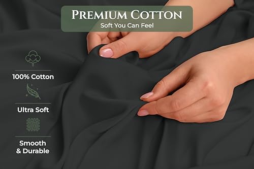 Image of Royale Linens 100% Cotton Pillow Cases King Size Set of 2 - Percale Pillowcase - Black Pillow Cases Super Soft Cooling & Breathable Hotel Cotton Pillowcases, Fits King Pillows (20 inchx40 inch, Black)