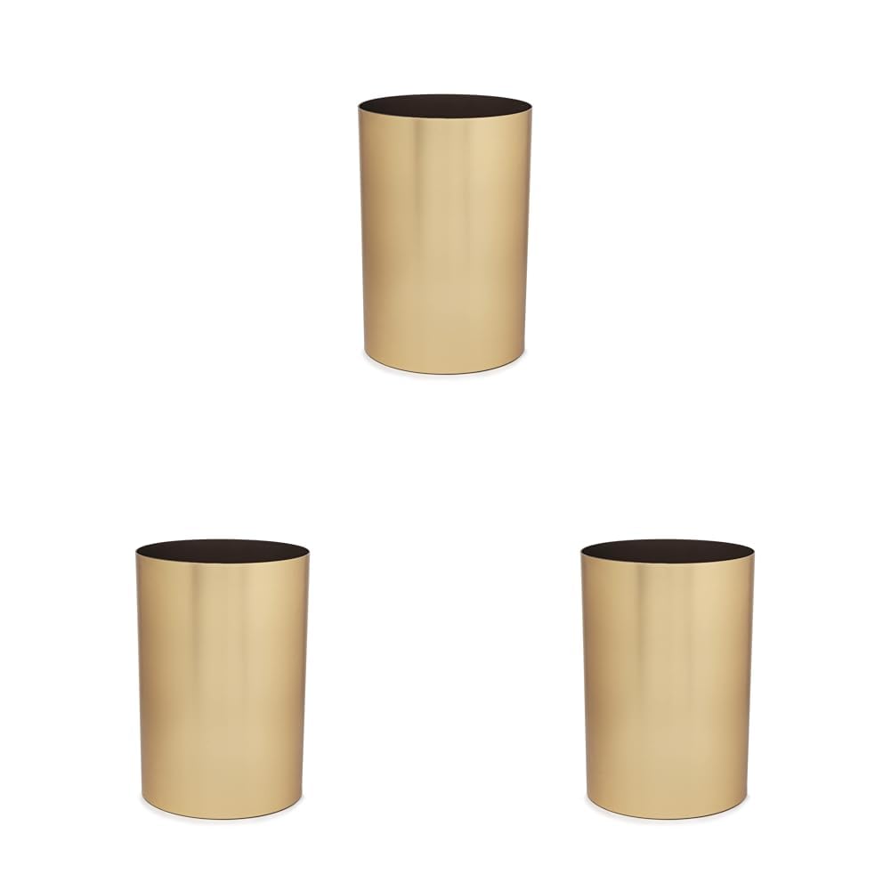 Umbra Metalla Small Trash Durable Garbage Can Waste Basket for Bathroom, Bedroom, Office and More, Gold,4.5 Gallons (Pack of 3)