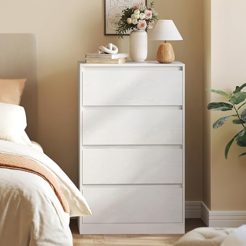 VASAGLE KAILYN Collection - Chest of Drawers for Bedroom, Storage Organiser Unit with 4 Drawers, 40 x 60 x 97.4 cm, Modern Style, Snow White LTS614WE02