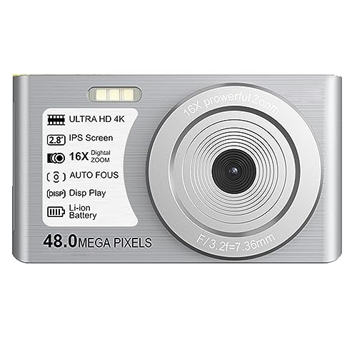 vlog カメラ タイムラプスビデオ録画 48MP デジタル写真カメラ子供用オートフォーカス 4K UHD 屋外コンパクトビデオカメラ(32G SD Card,Silver)