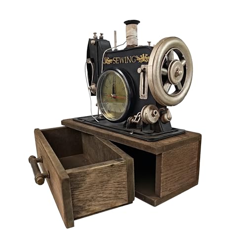 Máquina de coser vintage con reloj de cuarzo y caja de madera elegante para salón 3