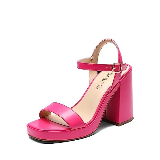 DREAM PAIRS Hot Pink Heels for Women Block Chunky Platform High Heels Open Toe Fashion Wedding Party Evening Prom Dance Ankle Strap Dress Pump Sandals Shoes Size 7 SDHS2222W-NEW