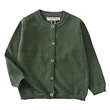 [COSHU] キッズ Uネック カーディガン 綿100％ 子供 女の子 男の子 長袖 シンプル 無地 通学 春 夏 秋 冬 羽織り (グレイッシュグリーン, 130)