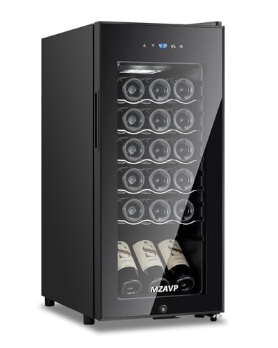 Image of Mini Wine Fridge-Black, 18 Bottles Low Noise Compressor Wine Cooler, Freestanding Wine Cellar with Glass Door and Digital Temperature Control, 14 Inch Wine Refrigerator for Bar, Home & Office
