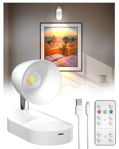 Klarlight Rechargeable Wall Light with Remote, Wall Mounted Reading Sconces Lamp, LED Magnetic Picture Lamp 2000mAh, 3 Colors & Dimmable, 320° Rotation Wall Lighting Spotlights for Bedroom Bedside