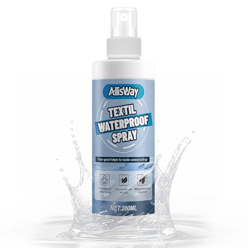 AllisWay Spray Impermeabilizante, Spray Impermeabilizante Textil, Spray impermeabilizante para Ropa y Tejidos, Seca Transparente, Repelente al Agua y al Aceite, para Textiles de Exterior, 200 Ml