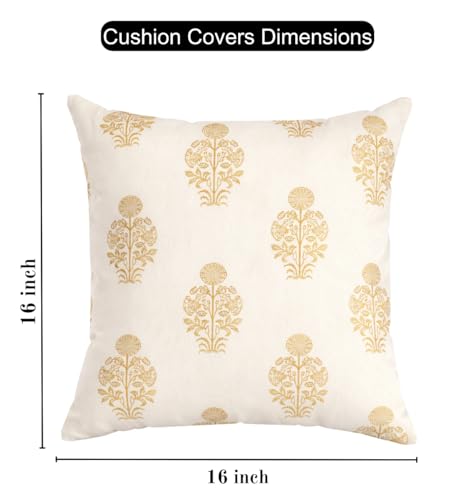 Image of DEVSANG Foil Velvet Cushion Covers 16 inch x 16 inch Set of 2 pc, Cream